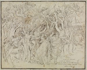 Dante and Virgil in the Forest of Suicides (Dante Inferno, Canto 13) by Joseph Anton Koch
