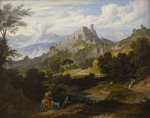 Landscape near Olevano with Riding Monk by Joseph Anton Koch