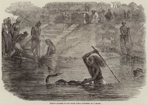Hindoo Bathers in the River Jumna surprised by a Snake by Joseph Austin Benwell