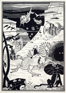 There was a great variety of tall, noble trees, loaded with marine fruit, such as lobsters, crabs, oysters, from The Surprising Adventures of Baron Munchausen, pub. 1895 by Joseph Benwell Clark