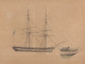 Side View of Single Brig and Bow of Another by Joseph Cartwright