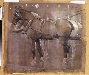 Cab Horses by Gaslight by Joseph Crawhall
