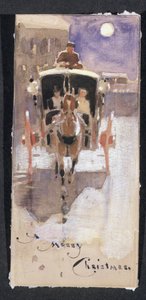 Christmas Card with a Hansom Cab