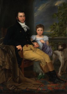 Portrait of a Prominent Gentleman with His Daughter and a Hunting Dog by Joseph Denis Odevaere