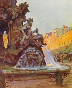 Rome: Piazza Navona, La Fontaine du Bernin by Joseph Felix Bouchor