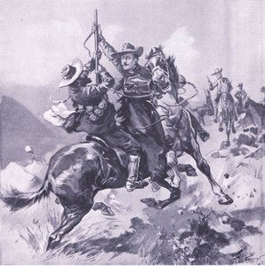 The capture of Field-Cornet Swanepool (illustration from After Pretoria: The Guerilla War, 1902) by Joseph Finnemore