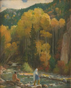 Indians Fishing, Taos Canyon by Joseph Henry Sharp
