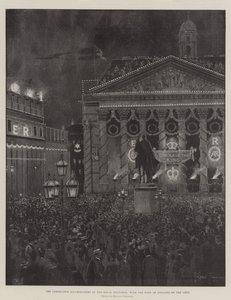 The Coronation Illuminations at the Royal Exchange, with the Bank of England on the Left