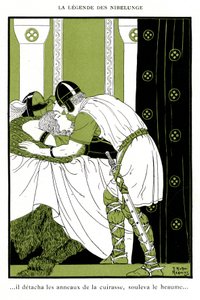 Legend of Nibelunge: Siegfried Embraces the Walkyrie Brunnhilde by Joseph Kuhn Regnier
