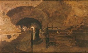 Men and Barges at Tunnel Entrance
