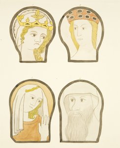 Four Heads in Stained Glass Windows South of Choir in Bristol Cathedral
