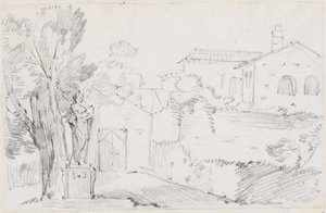 Corner of an Italian Garden with a Church Beyond by Joseph Marie Vien