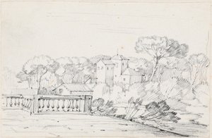 Terrace by a River with a Villa and Trees Beyond by Joseph Marie Vien
