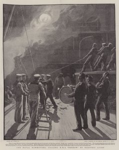 The Naval Manoeuvres, coaling HMS Benbow by Electric Light