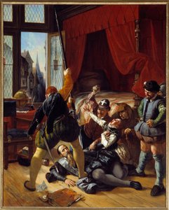 War of religion: Scene de la Saint Barthelemy, assassination of Briou, governor of the Prince of Conti, 24/08/1572 by Joseph Nicolas Robert Fleury
