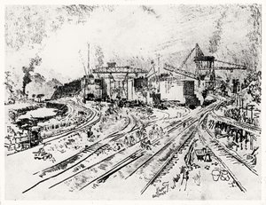 Building Miraflores Lock, plate XXI from The Panama Canal by Joseph Pennell by Joseph Pennell