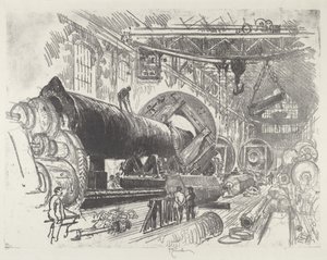 Cutting and Turning a Big Gun by Joseph Pennell