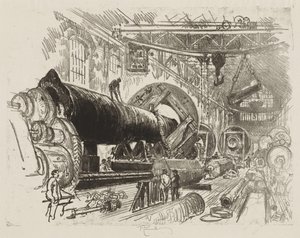 English War Work: Cutting and Turning a Big Gun by Joseph Pennell