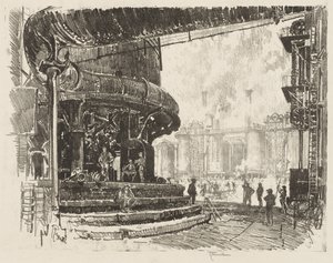 English War Work: Making Pig Iron, The Base of the Blast Furnaces by Joseph Pennell