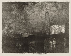 English War Work: The Shops at Night, Changing Shifts by Joseph Pennell