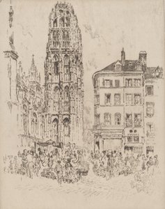 Flower Market and Butter Tower, Rouen, 1907 by Joseph Pennell