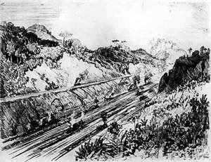 In the Cut at Las Cascades, plate XII from The Panama Canal by Joseph Pennell