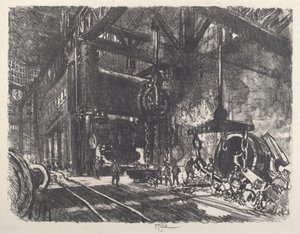In the Land of Brobdingnag, the Armour Plate Bending Press by Joseph Pennell