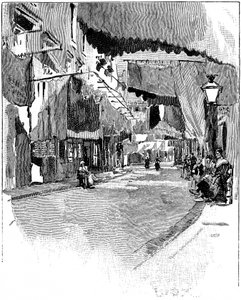 Rue de Beaucaire. Engraving by Joseph Pennell 1888