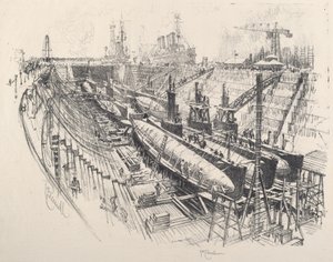 Submarines in Dry Dock by Joseph Pennell