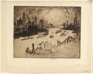 Sunset from Williamsburg Bridge by Joseph Pennell