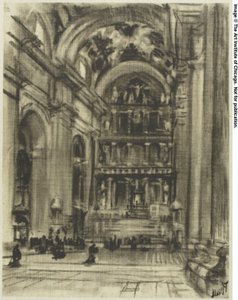 The Cheerful Gothic Cloisters, Toledo by Joseph Pennell