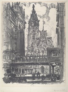 The City Hall and Bridge across Market Street by Joseph Pennell
