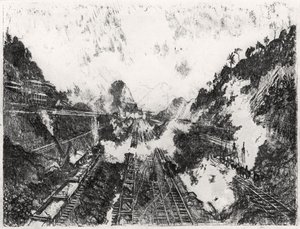The Cut Looking towards Ancon Hill, plate XVII from The Panama Canal by Joseph Pennell by Joseph Pennell