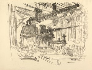 The English War Series: W. 448 Fitting Guns in Turrets by Joseph Pennell