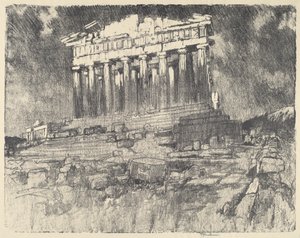 The Facade of the Parthenon, Sunset by Joseph Pennell