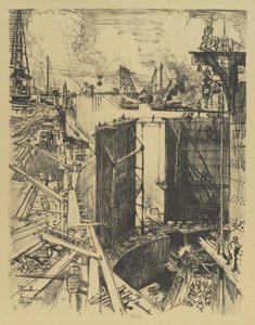 The Guard Gate, Gatun Lock by Joseph Pennell