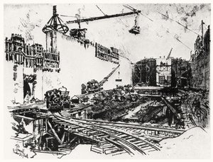 The Walls of Pedro Miguel, plate XX from The Panama Canal by Joseph Pennell