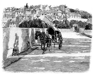 Village du Midi of France with horse-drawn carriage (detail) by Joseph Pennell