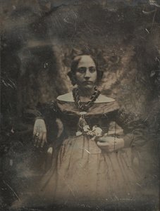 Young woman holding a flower, ca. 1842