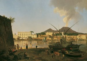 The Port of Granatello near Portici with Vesuvius in the Background