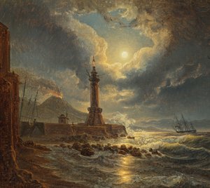 Lighthouse in the Harbor of Naples by Moonlight