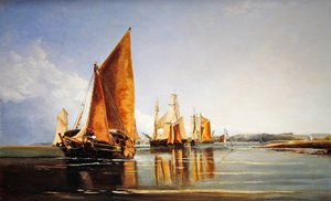 A fully laden barge under sail by Joseph Stannard