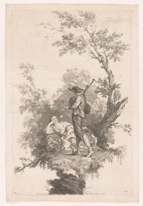 Shepherd Playing Bagpipes for a Young Woman by Joseph Wagner (possibly)
