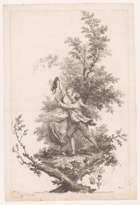 Man and Woman Embracing with a Hat Full of Grapes