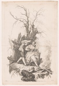 Man and Woman with Dog by a Fire by Joseph Wagner (possibly)