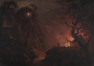 Cottage on Fire at Night by Joseph Wright of Derby