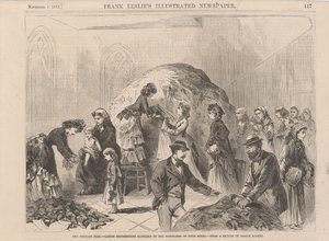 The Chicago Fire: ladies distributing clothing to sufferers of both sexes, illustration from Frank Leslie
