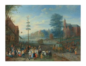 A Village Kermesse with Figures Dancing Around a Maypole