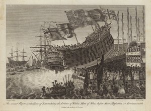 Launching of the Prince of Wales, Man of War, before their Majesties at Portsmouth by Joshua Cristall