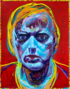 Expressive Blue Face Portrait
